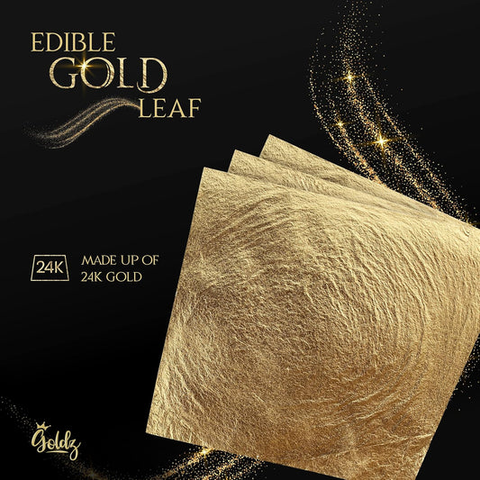 goldz: Edible 99.99% Gold Leaf, Genuine Gold Leaf, 24 Karat Edible gold Sheets. Genuine for Cooking, Art, Food, Steak, Desert, Facial.