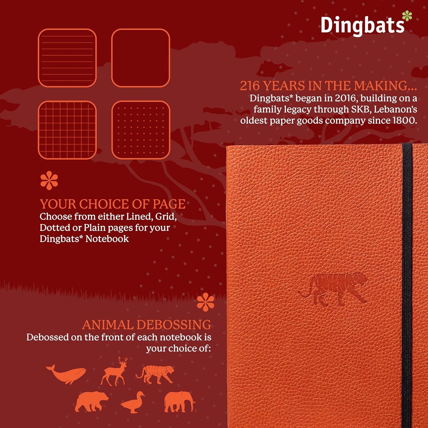 Dingbats A5 Wildlife Dotted Notebook Journal - Premium Vegan Leather Softcover Executive Journal for Women & Men - Work, Note Taking, Writing & Travel