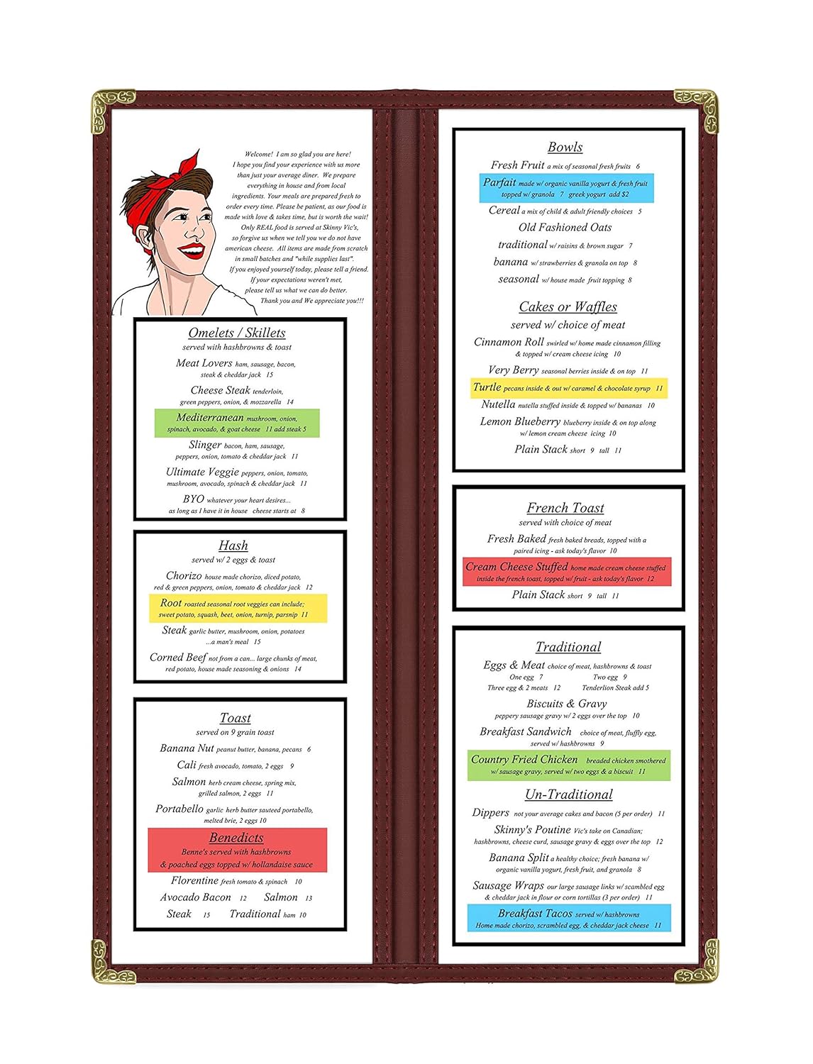 Goodsmart Restaurant Menu Covers - 25 Pack Burgundy 2 Pages / 4 Views 4.25" x 14", Top-Loading Vinyl Menu Holders with Clear Sleeves, Double-Stitched Edge, Leather-Style Café Covers with Gold Corners