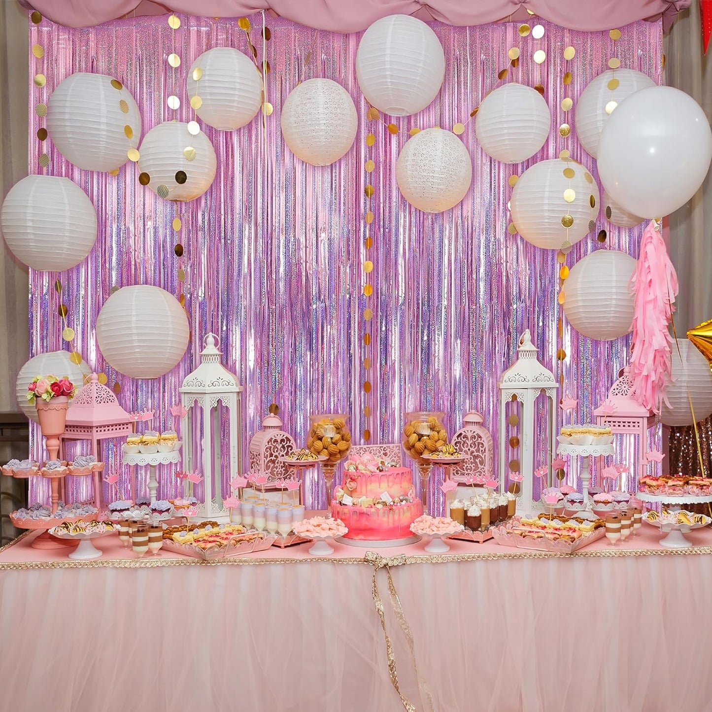 Crosize 7 Pack 3.3 x 9.9 ft Laser Pink Foil Fringe Backdrop Curtain, Streamer Backdrop Curtains, Streamers Birthday Party Decorations, Tinsel Curtain for Parties, Galentines Decor, Preppy, Photo Booth