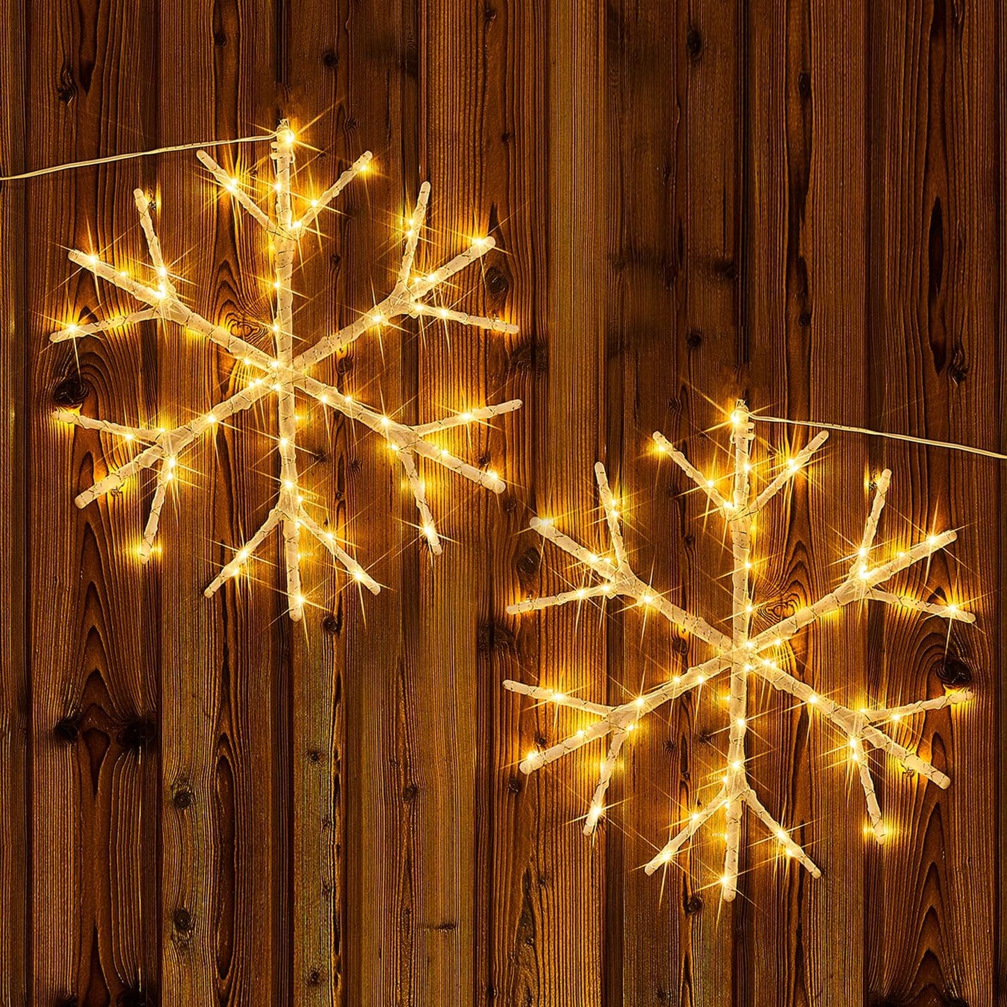 Fudios Snowflake Lights Warm White Battery Operated with Timer 70 LED 14in for Christmas Wall Window Decoration 2sets