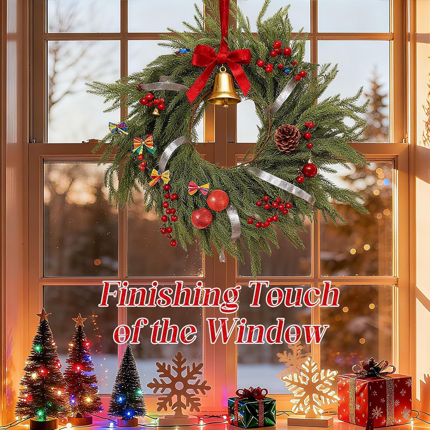 9ft Christmas Norfolk Pine Garland - Real Touch Artificial Greenery Cedar Garland for Xmas Fireplace Mantle Table Window Home Holiday Decoration