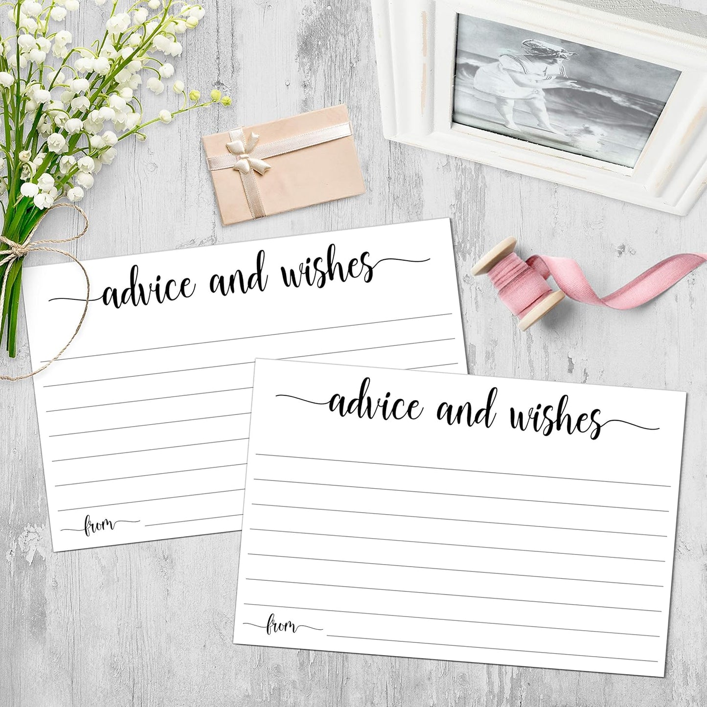 321Done Advice and Wishes Cards (50 Cards) 4" x 6" White Blank Well Wishes for Wedding, Bridal, Mr and Mrs, Retirement, Baby Shower - Words of Wisdom - Made in USA
