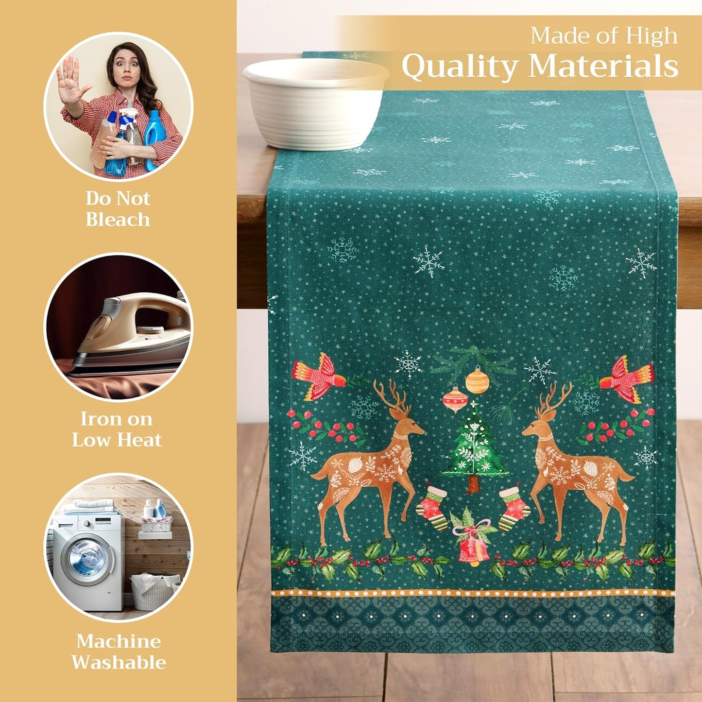 Maison d' Hermine Table Runner 100% Cotton Double Layer Table Runners 108 inches Long for Thanksgiving Christmas Decorations Home Kitchen Dining Party Wedding (Hygge Christmas, 14.5" x 108")