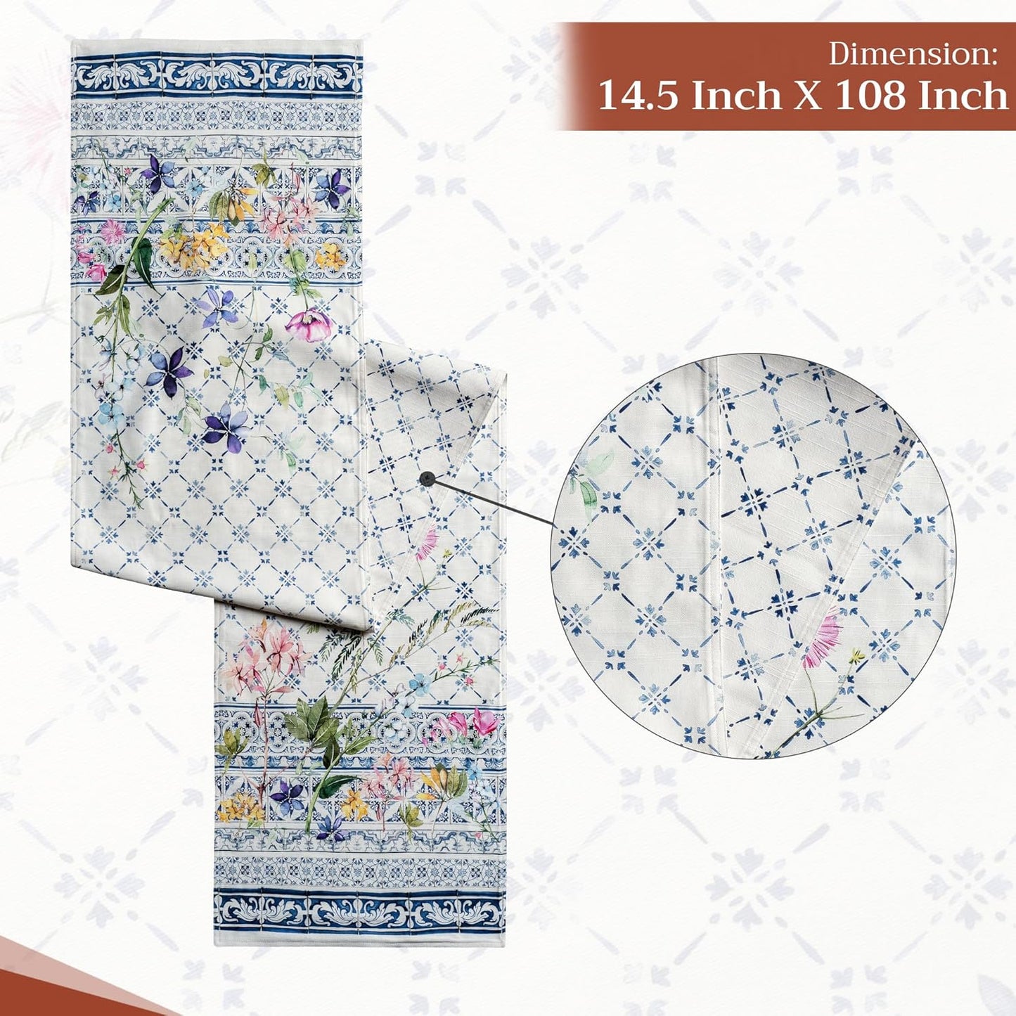 Maison d' Hermine Table Runner 100% Cotton Double Layer Table Runners 108 inches Long Decorative for Home Kitchen Dining Party Baby Shower Wedding Bridal Shower Spring Summer (Faience, 14.50" x 108")