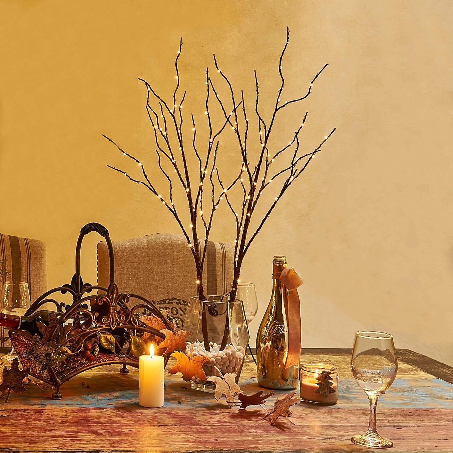 Hairui Lighted Brown Branches Battery Operated with Timer 30IN 100 LED Fairy Lights, Willow Branch Lights for Home Bedroom Fireplace Christmas Holiday Decoration Indoor Outdoor Use (Vase Excluded)