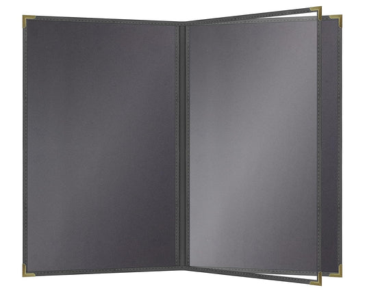 Goodsmart Pajco Style Restaurant Menu Covers – Pack of 10, Side-Loading Menu Holders, Single Stitched Edge, Clear Vinyl Menu Sleeves, Leatherette Trim, Gold Corners, Black, 4 View (8.5" x 14")