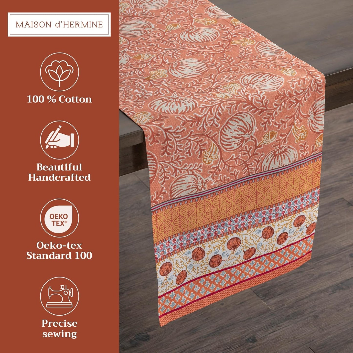 Maison d' Hermine Table Runner 100% Cotton Single Layer Table Runners 72 inches Long for Thanksgiving Christmas Decorations Home Kitchen Dining Party Wedding (Harvest Festival, 14.5" x 72")