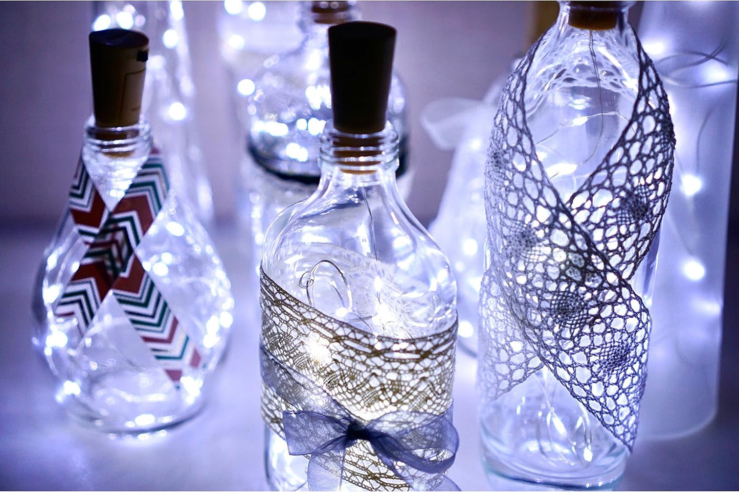 8 Pack 20 LED Wine Bottle Cork Lights, Fairy Mini String Lights Copper Wire, Battery Operated Starry Lights for DIY, Christmas, Halloween, Wedding, Party, Indoor&Outdoor (8 Pack, Cool White)