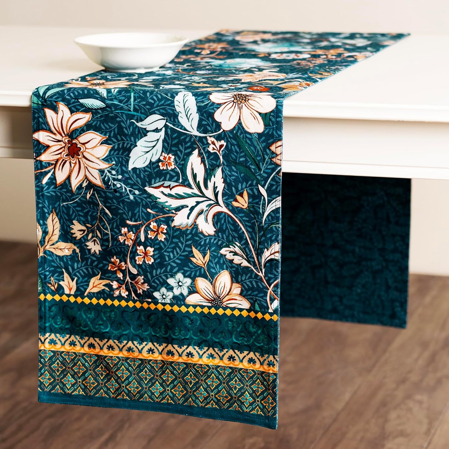 Maison d' Hermine Table Runner 100% Cotton Double Layer Table Runners 72 inches Long for Thanksgiving Christmas Decorations Home Kitchen Dining Party Wedding (Luxury Loft - Dark Teal, 14.5" x 72")