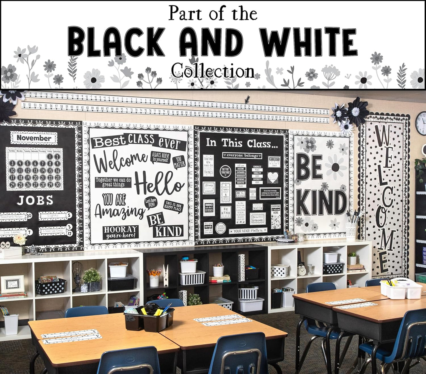 Teacher Created Resources Black and White Pom-Poms and Tassels Garland
