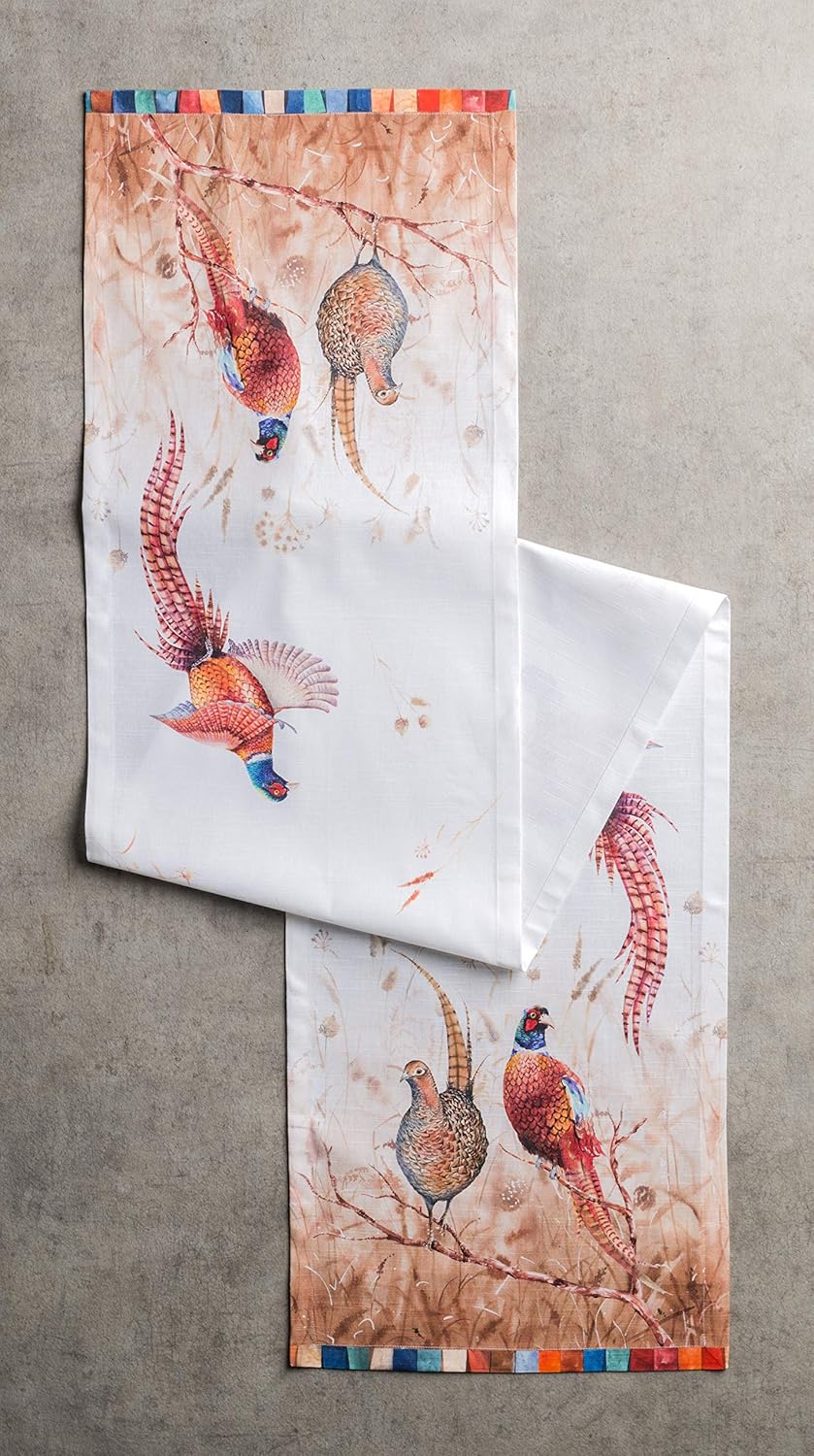 Maison d' Hermine Table Runner 100% Cotton Single Layer Table Runners 36 inches Long for Thanksgiving Christmas Decorations Home Kitchen Dining Party Wedding (Faisan D'Automne, 14.5" x 36")