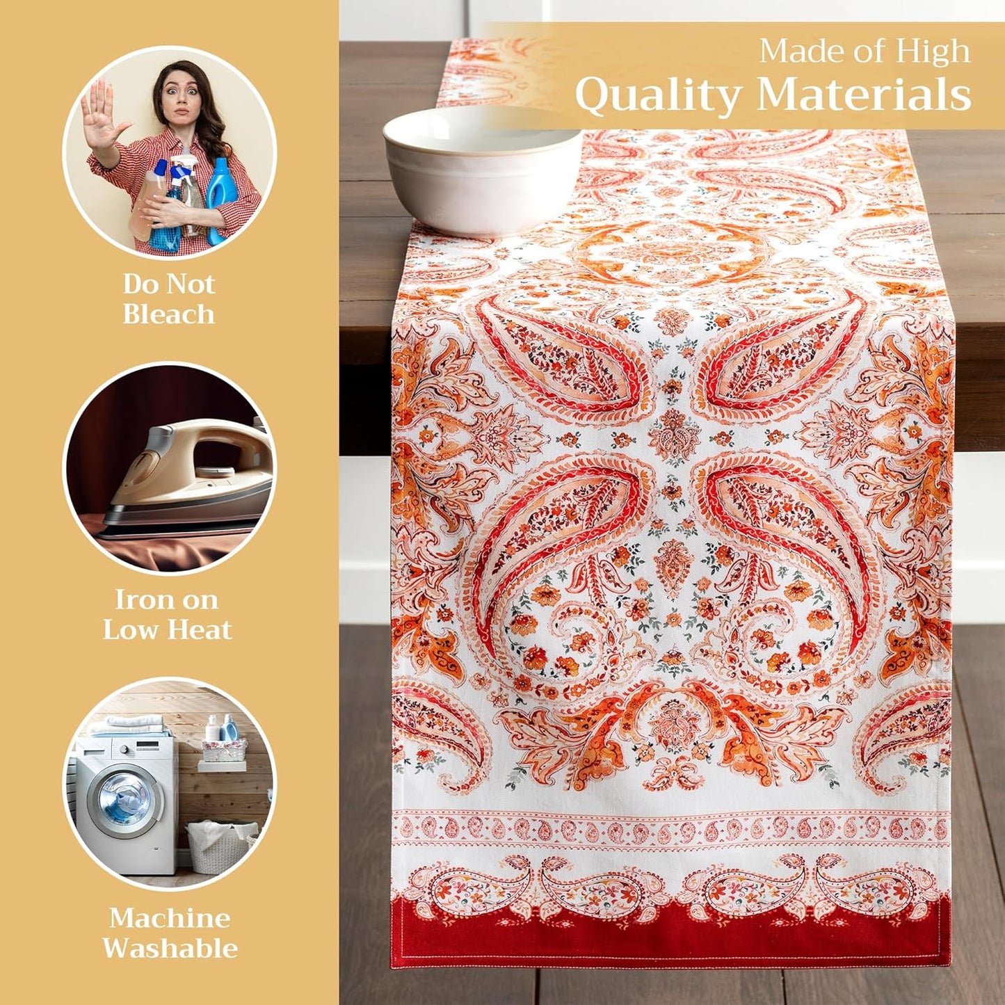 Maison d' Hermine Table Runner 100% Cotton Double Layer Table Runners 108 inches Long for Thanksgiving Christmas Decorations Home Kitchen Dining Party Wedding (Orient, 14.5" x 108")