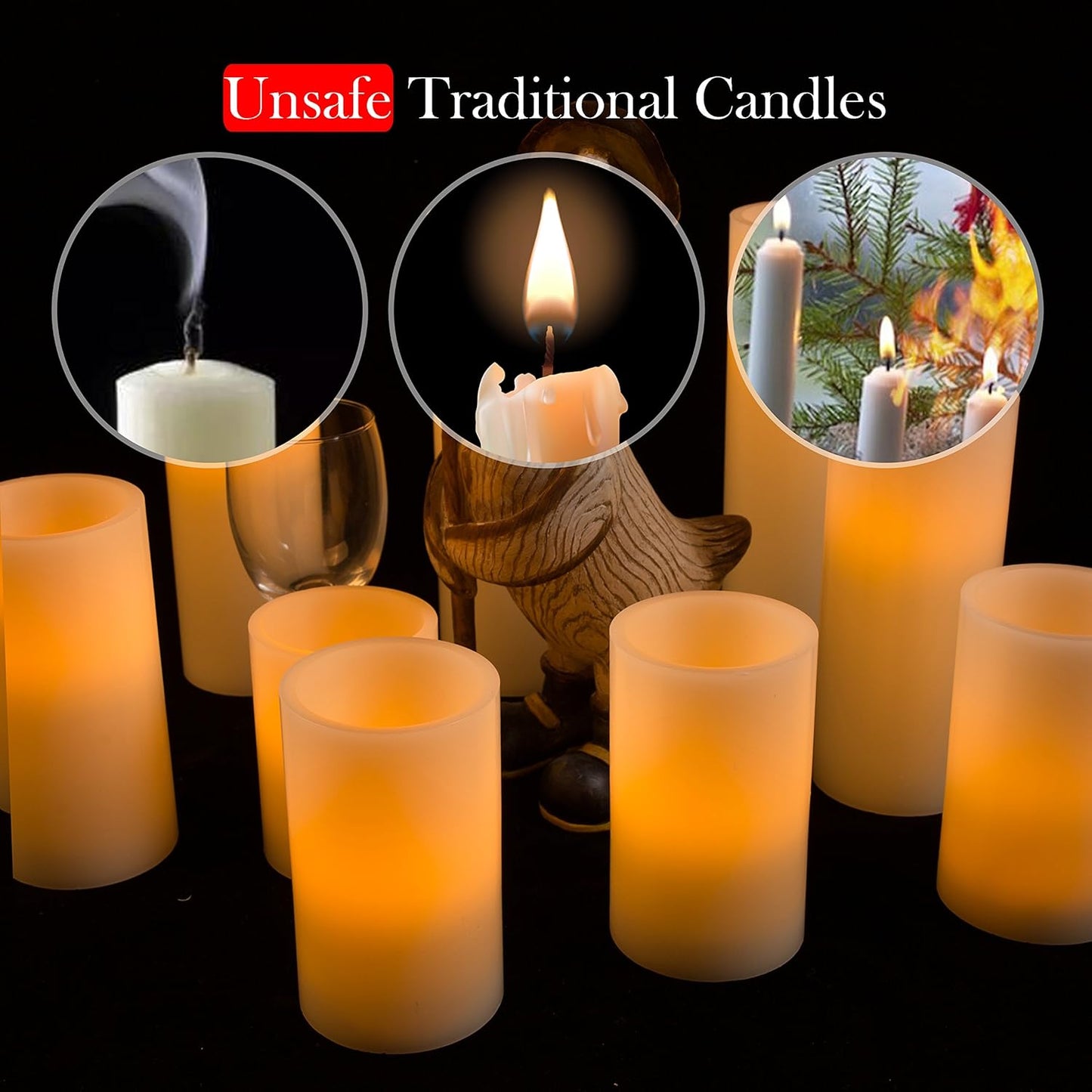 Homemory 7"x3" Flameless Candles Battery Operated, Amber Yellow Light，Realistic Wax LED Pillar Candles with 2 Remote Controls & Cycling 24-Hour Timer, Long Battery Life, Set of 2, Ivory, Indoor Only