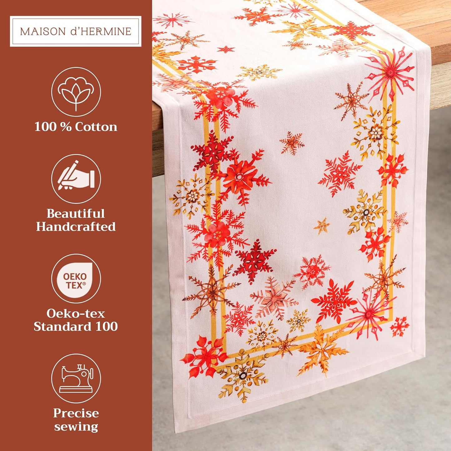 Maison d' Hermine Table Runner 100% Cotton Single Layer Table Runners 72 inches Long for Thanksgiving Christmas Decorations Home Kitchen Dining Party Wedding (Crystal Star, 14.5" x 72")