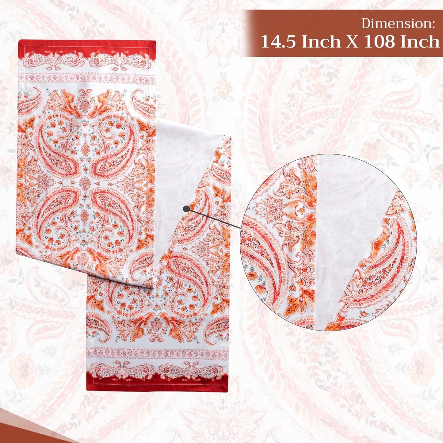 Maison d' Hermine Table Runner 100% Cotton Single Layer Table Runners 108 inches Long for Thanksgiving Christmas Decorations Home Kitchen Dining Party Wedding (Orient, 14.5" x 108")