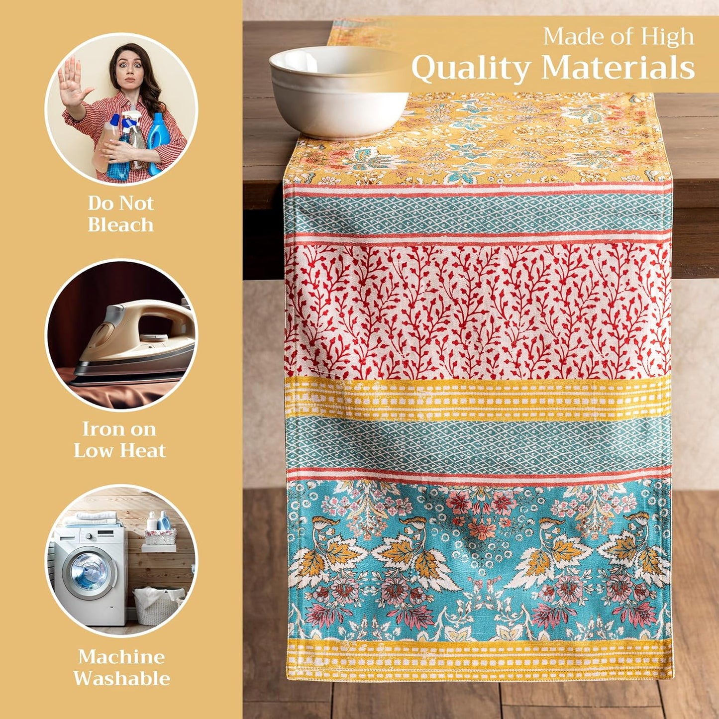 Maison d' Hermine Table Runner 100% Cotton Double Layer Table Runners 72 inches Long Decorative for Home Kitchen Dining Party Baby Shower Wedding Bridal Shower Spring Summer (Marquise, 14.50" x 72")