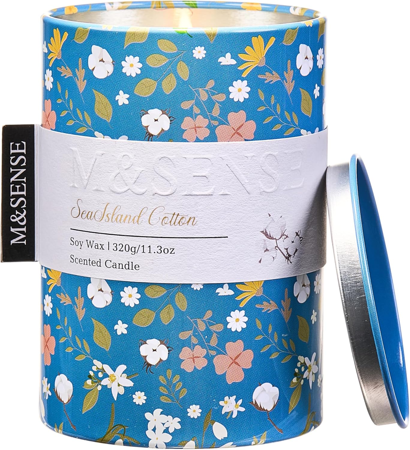 M&SENSE Sea Island Cotton Scented Candle, Medium Jar Candle 11.3oz Natural Soy Wax for Home Scented, Floral Candles Gift for Spring Holiday, Up to 70 Hours Burning Long-Lasting Fragrance