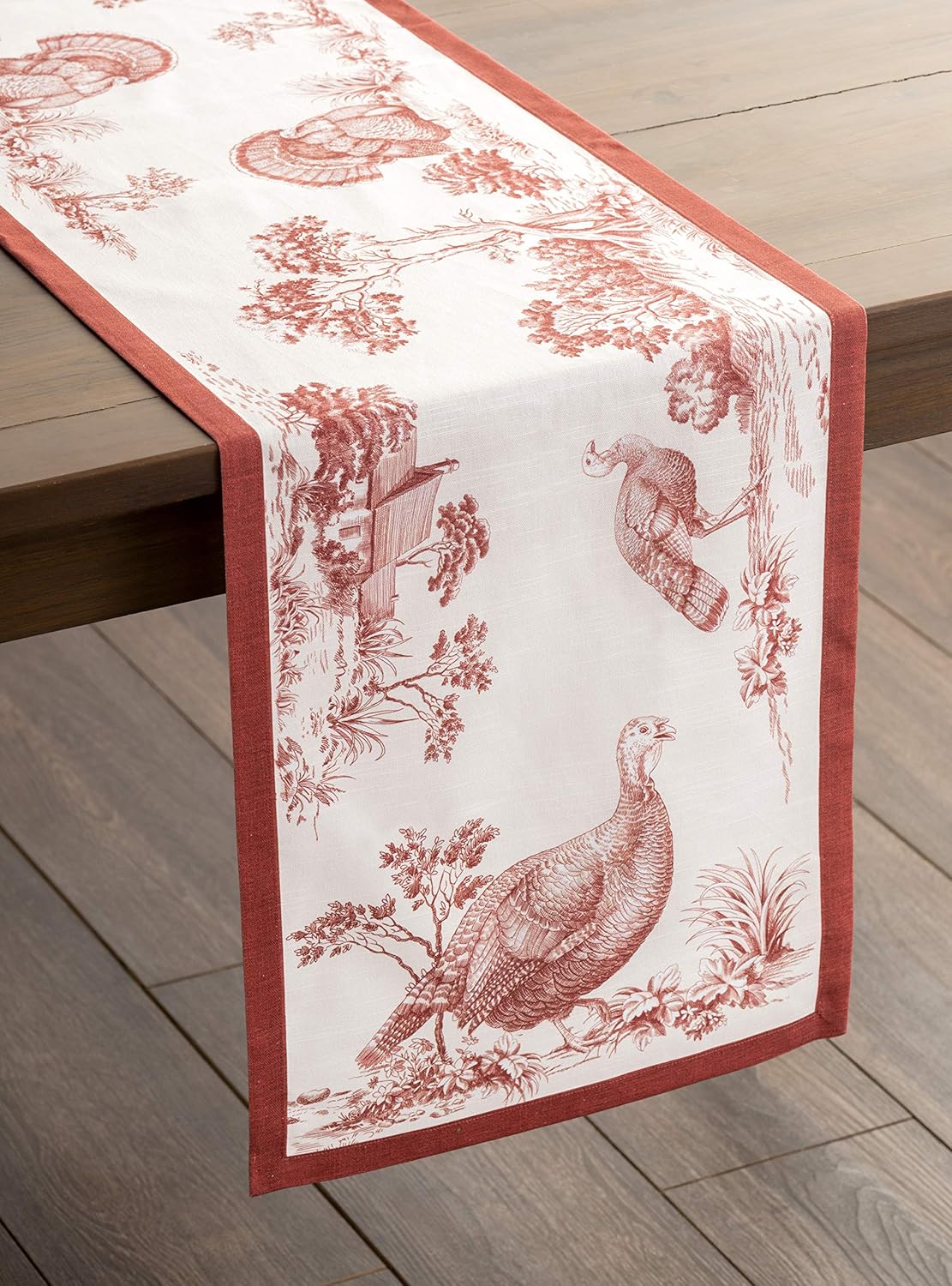 Maison d' Hermine Table Runner 100% Cotton Single Layer Table Runners 36 inches Long for Thanksgiving Christmas Decorations Home Kitchen Dining Party Wedding (Holy Jouy - Red, 14.5" x 36")