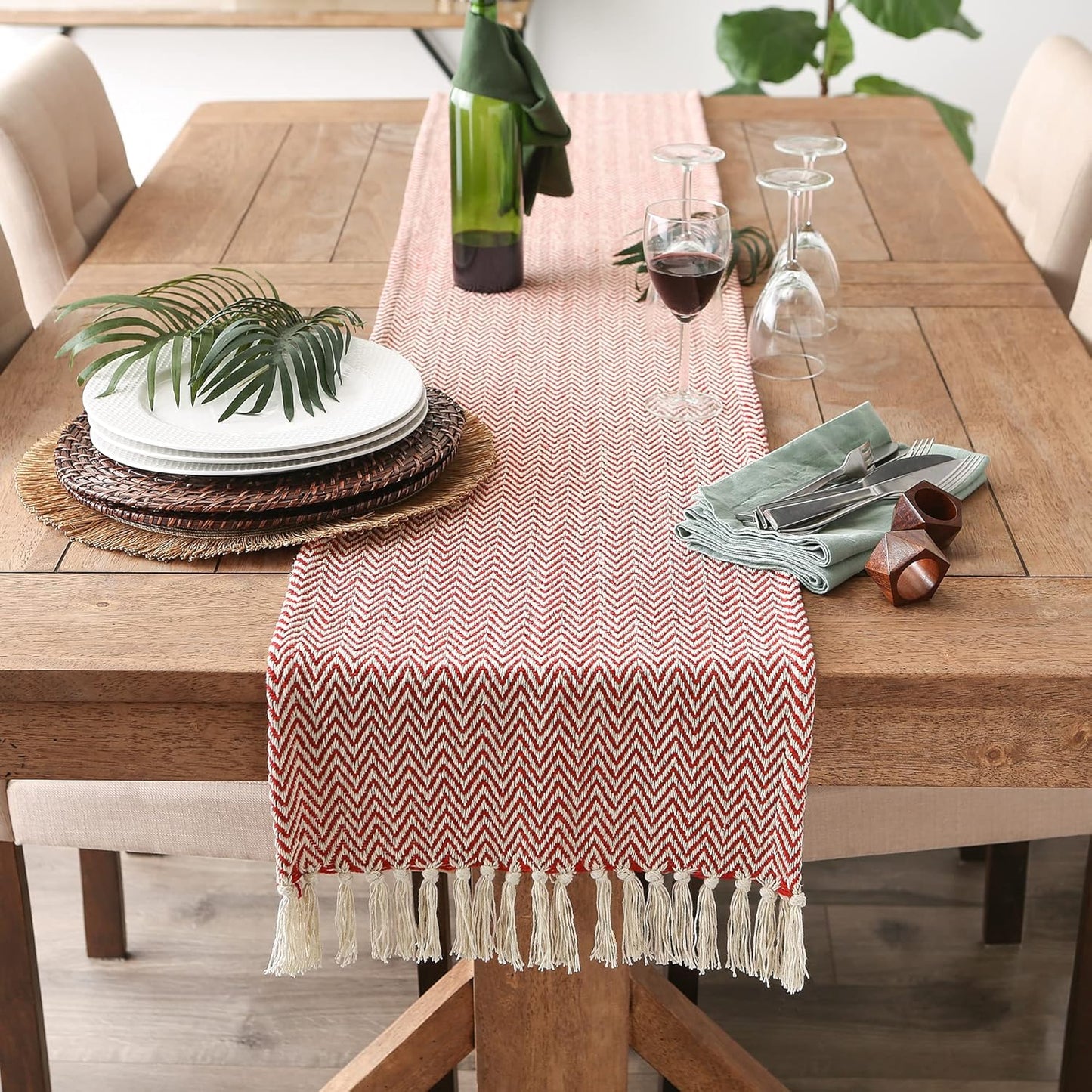 DII Woven Basic Tabletop Collection, Chevron Table Runner, 15x72, Barn Red