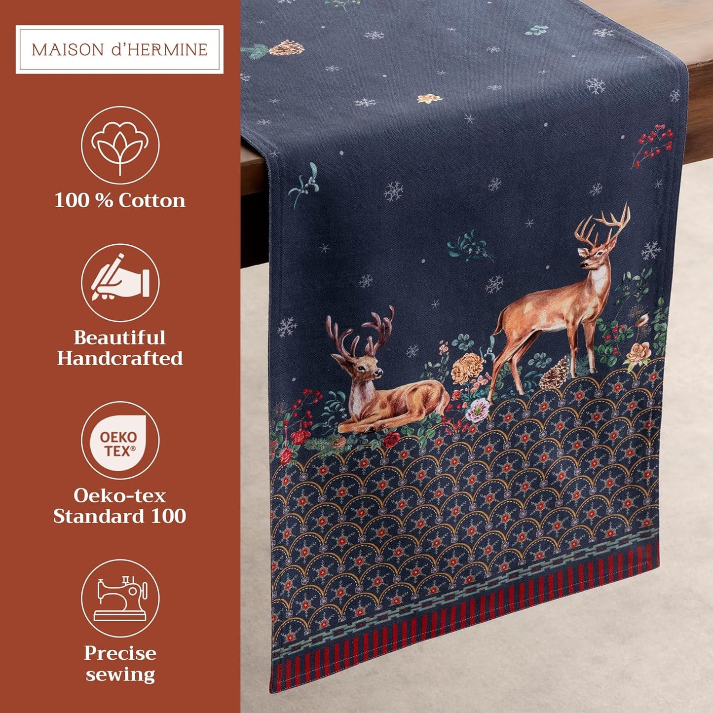 Maison d' Hermine Table Runner 100% Cotton Double Layer Table Runners 72 inches Long for Thanksgiving Christmas Decorations Home Kitchen Dining Party Wedding (Christmas Joy, 14.5" x 72")