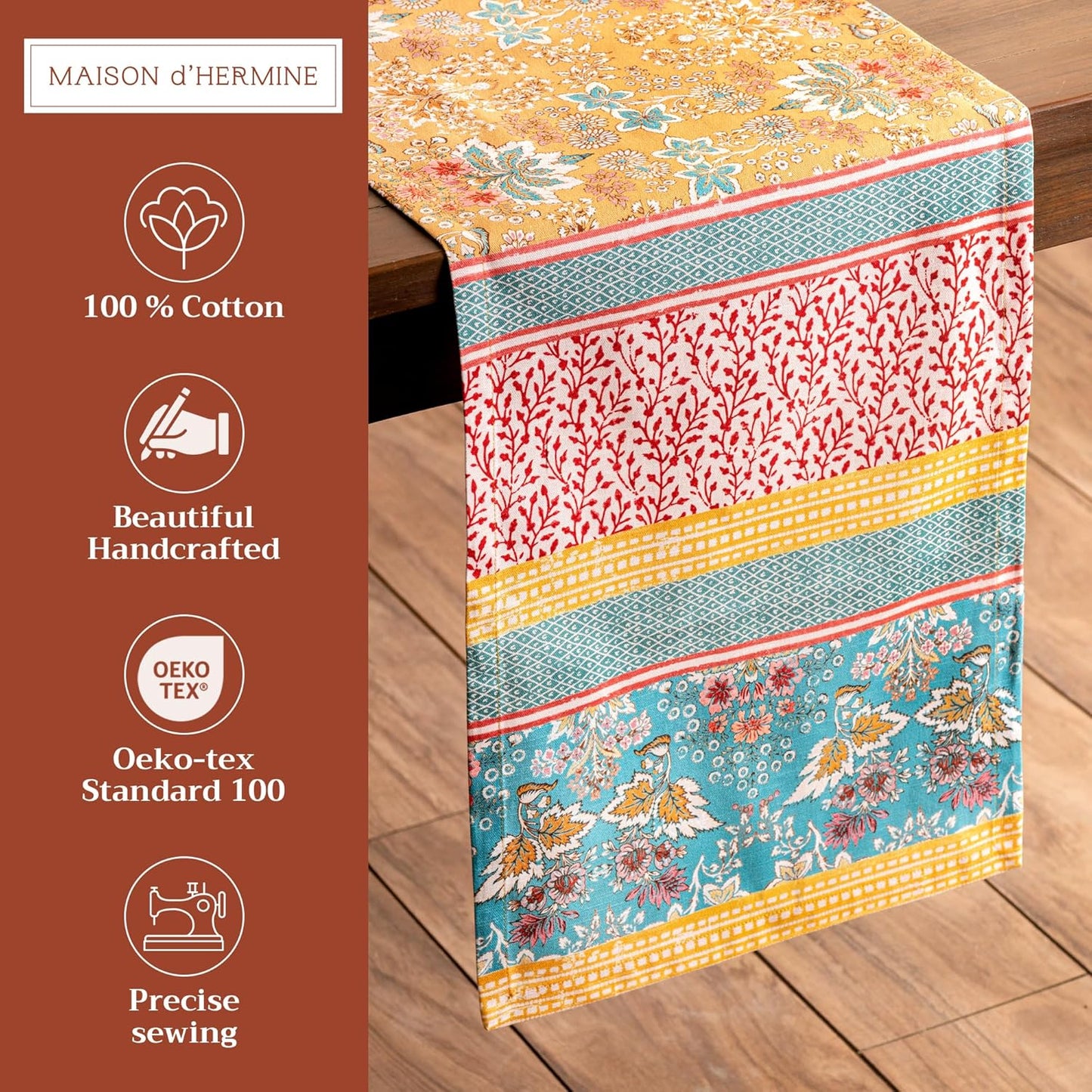 Maison d' Hermine Table runner 100% Cotton Single Layer Table Runners 108 inches long Decorative for Home Kitchen Dining Party Baby Shower Wedding Bridal Shower Spring Summer (Marquise, 14.50" x 108")