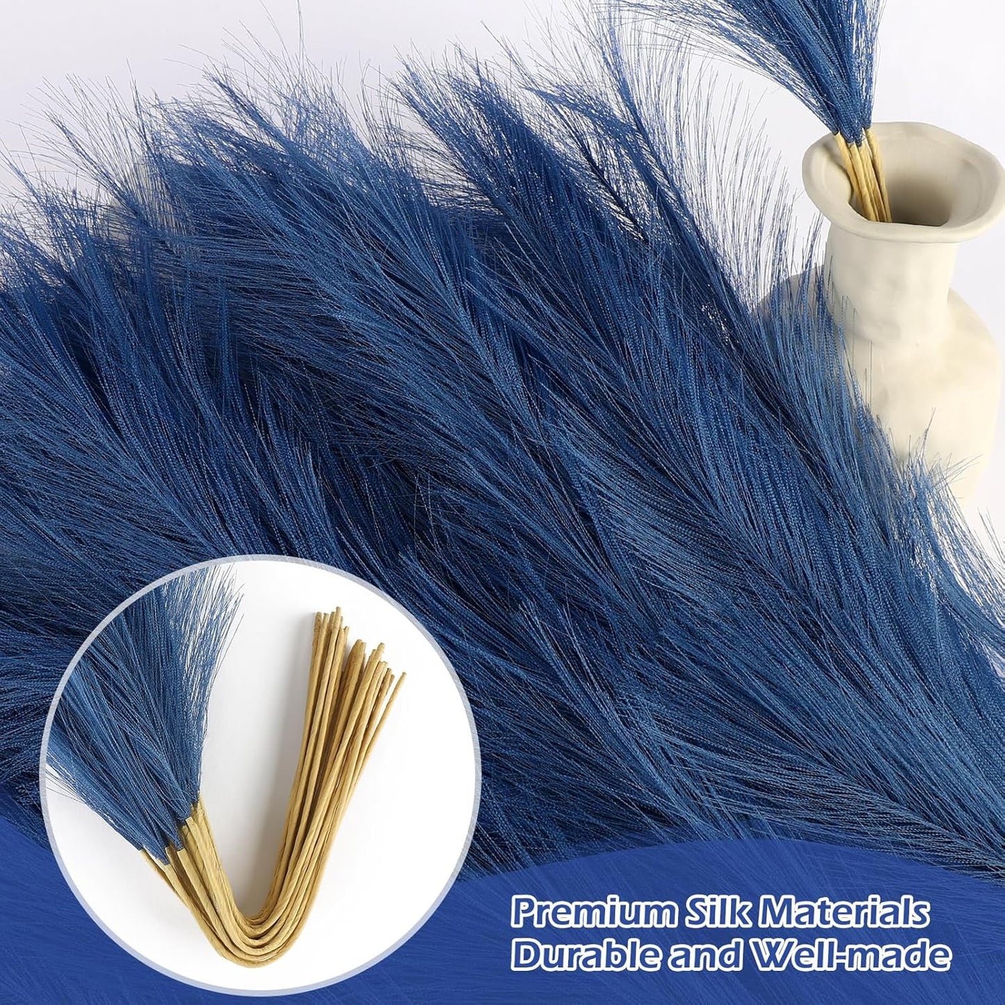 Blue Pampas Grass Decor 30 Pcs 21.7 Inch Faux Pampas Grass Bulk Artificial Dried Flowers Small Vase Filler Pompas Grass.