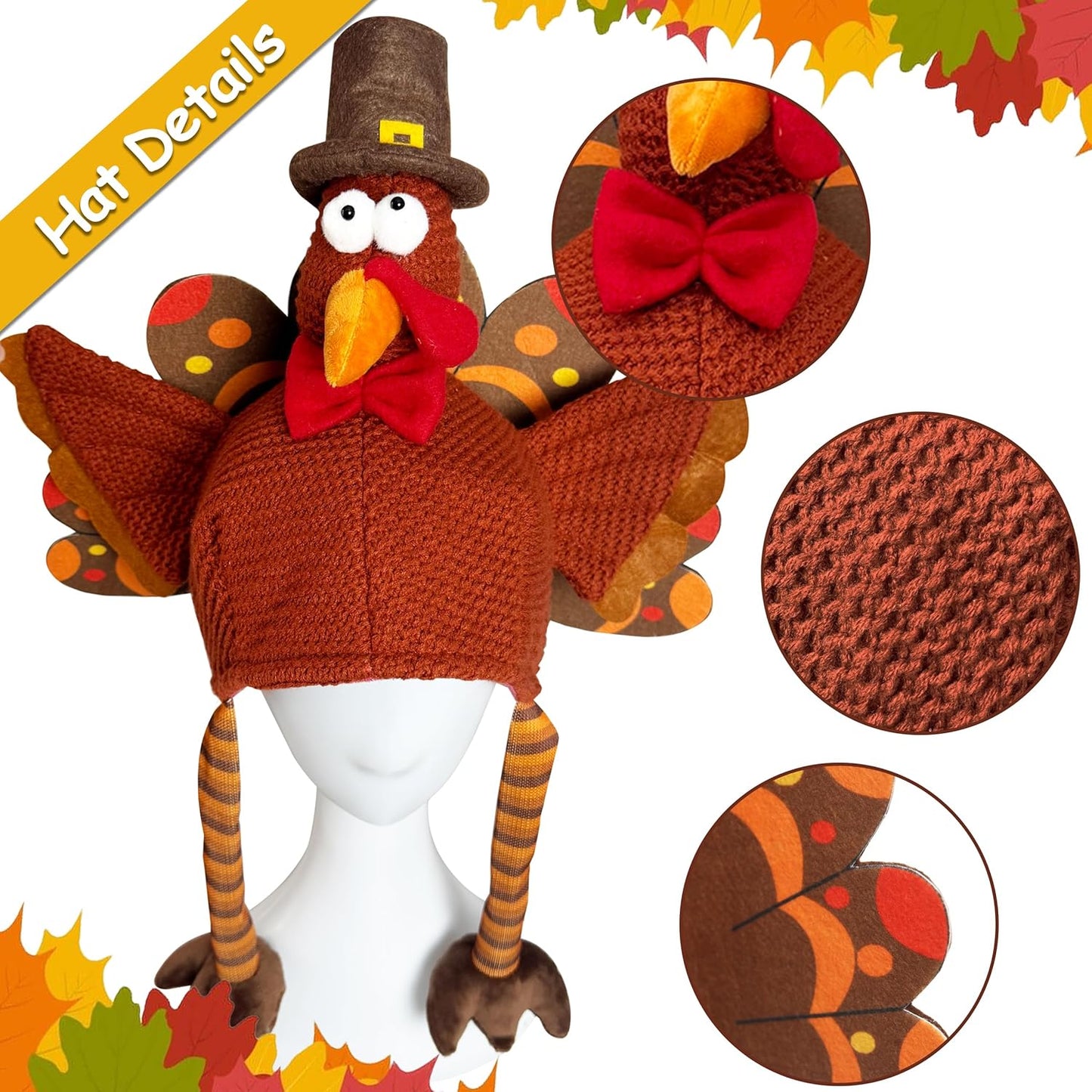 Ogrmar Set of 2 Adorable Plush Turkey Hat, Funny Turkey Headwear for Thanksgiving Night Event Dress-up Party Fall Harvest