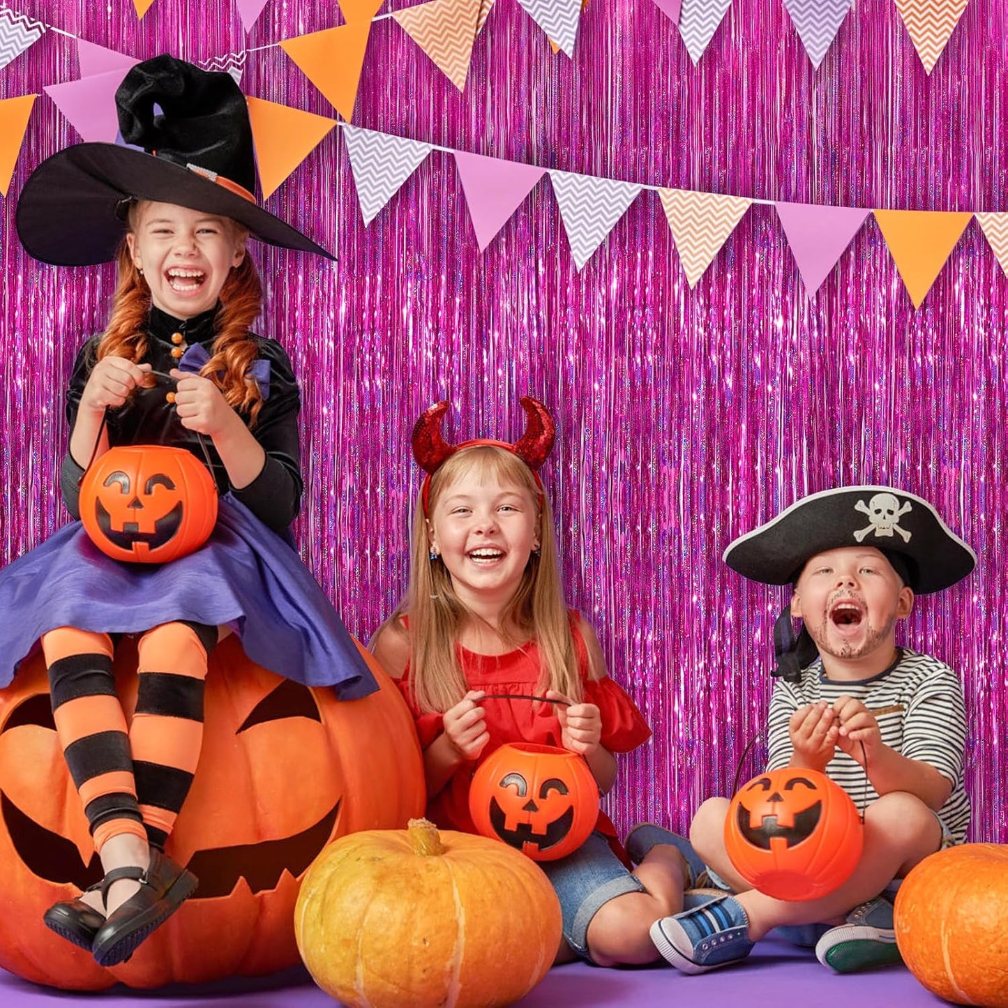 Rose Pink Party Streamers 2 Pack Glitter Foil Fringe Curtain 3.3 x 8.3ft Pink Party Decor Photo Booth Streamers Metallic Tinsel Door Streamer for Christmas Baby Shower Halloween Decorations