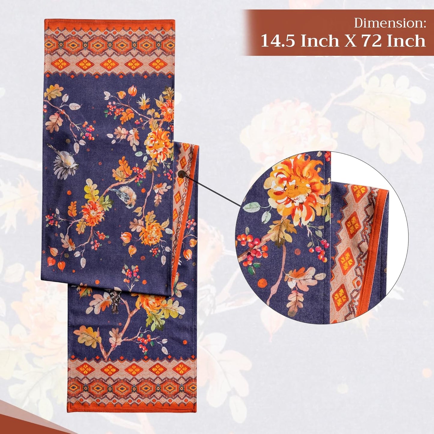 Maison d' Hermine Table Runner 100% Cotton Double Layer Table Runners 72 inches Long for Thanksgiving Christmas Decorations Home Kitchen Dining Party Wedding (Kelim - Infinity, 14.5" x 72")