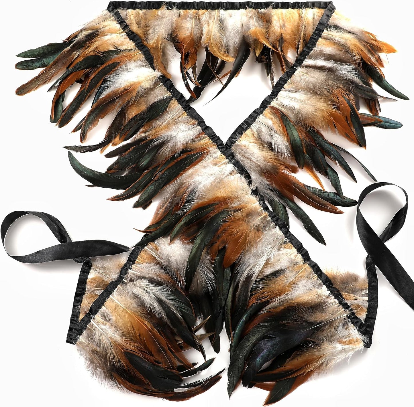 Holmgren Natural Rooster Feather Trim - 2 Yards 5-7inch Rooster Feathers Fringe Trim for Feather Shawl Cape, Gloves, Dress Costume and Home Party Decoration (Natural)