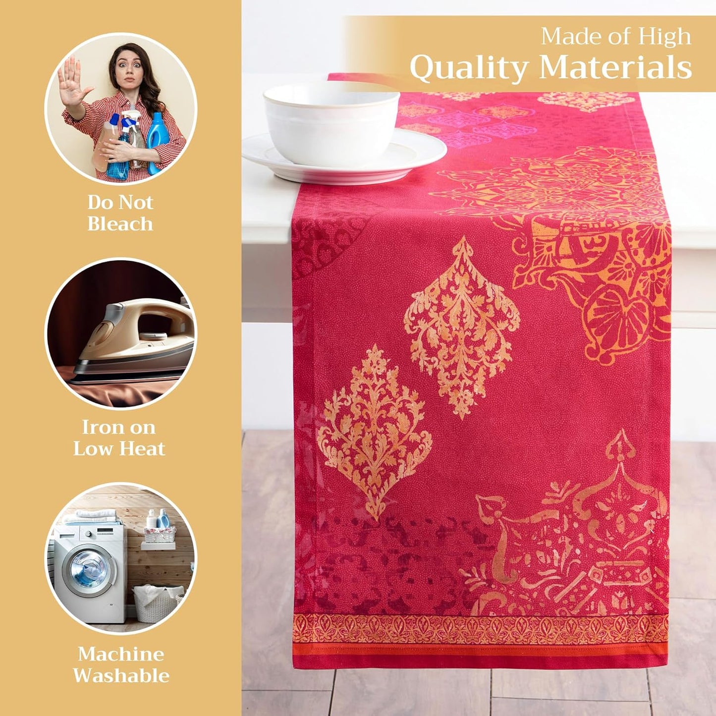 Maison d' Hermine Table Runner 100% Cotton Single Layer Table Runners 108 inches Long for Thanksgiving Christmas Decorations Home Kitchen Dining Party Wedding (Versailles, 14.5" x 108")