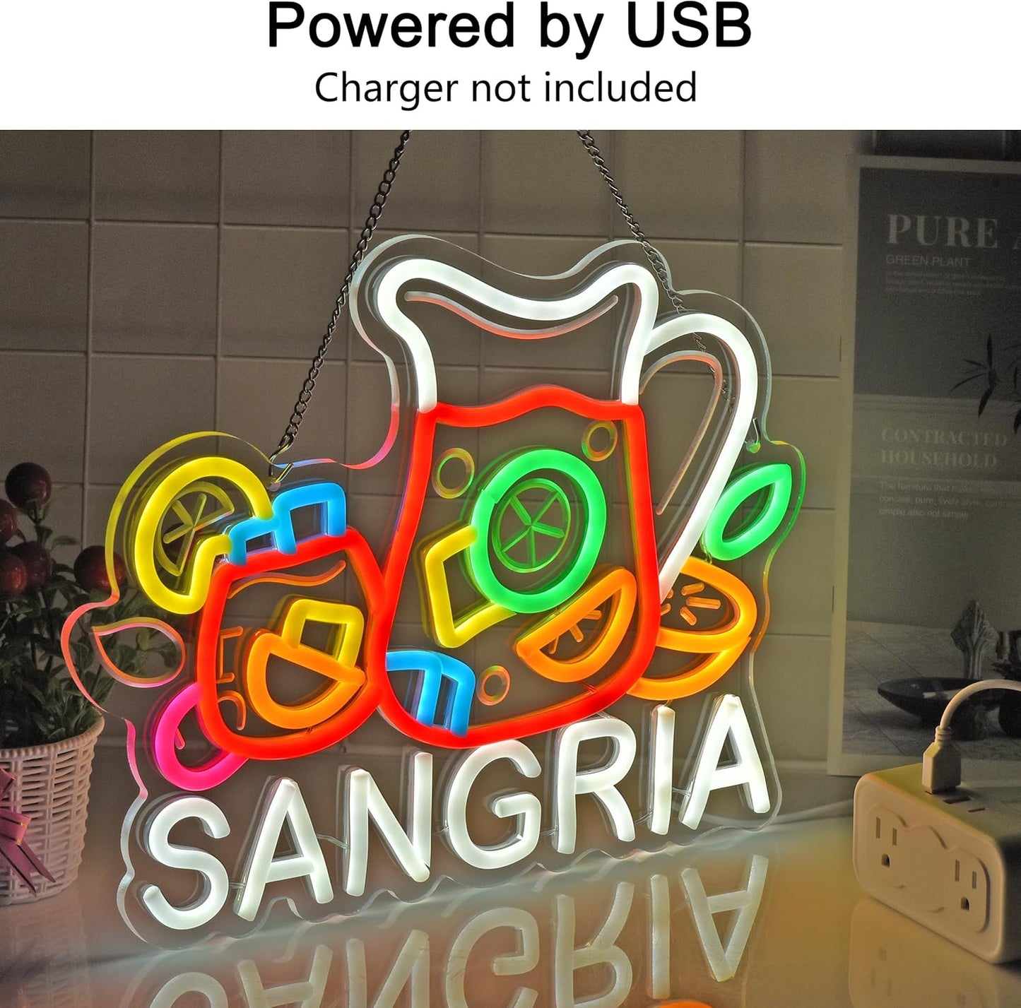 CNBEYOUNG Sangria Neon Sign, Neon Lights Hanging Wall Art Decoration for Restaurants Shop Bar Kitchen Garden Party Home Decor, USB - Driven, Super Bright & Adjustable,14.57x 11.26inches