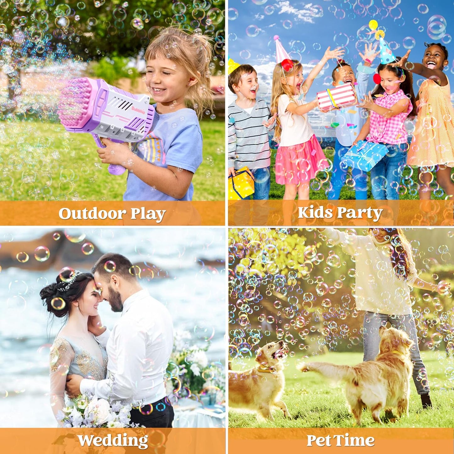 Sloosh Bubble Machine Gun W/Solution for Kids Ages 4-8, Light-Up Bazooka Rocket Shape Bubble Guns Blaster for Outdoor, Summer Toys Gifts, Party, Wedding, Easter