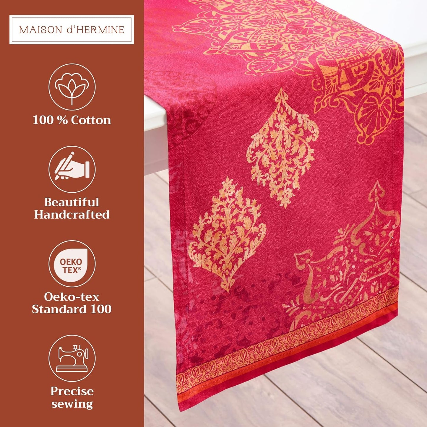 Maison d' Hermine Table Runner 100% Cotton Single Layer Table Runners 72 inches Long for Thanksgiving Christmas Decorations Home Kitchen Dining Party Wedding (Versailles, 14.5" x 72")