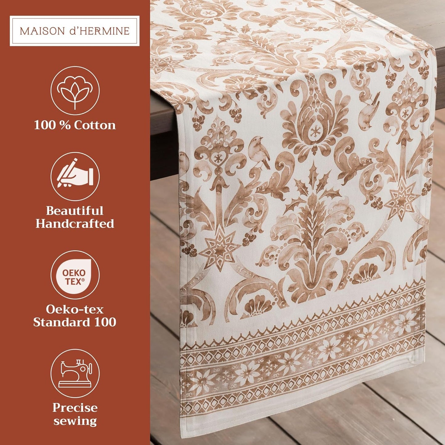 Maison d' Hermine Table Runner 100% Cotton Double Layer Table Runners 72 inches Long for Thanksgiving Christmas Decorations Home Kitchen Dining Party Wedding (Allure, 14.5" x 72")