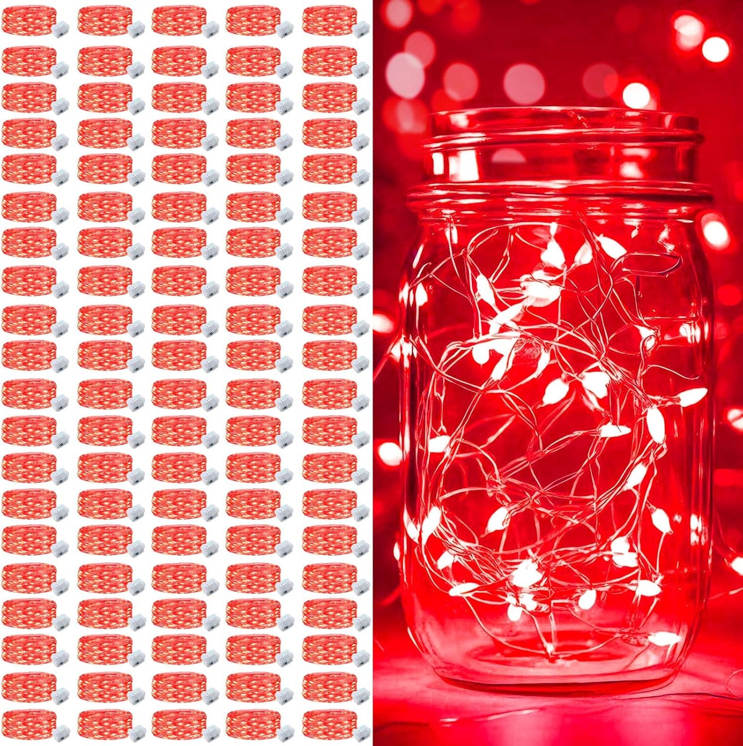 pozzolanas 100 Pack Red Battery Operated String Lights - 7ft Waterproof Fairy Lights with 20 LEDs for Home, Mason Jar, Party, Wedding, Halloween, Christmas Decorations