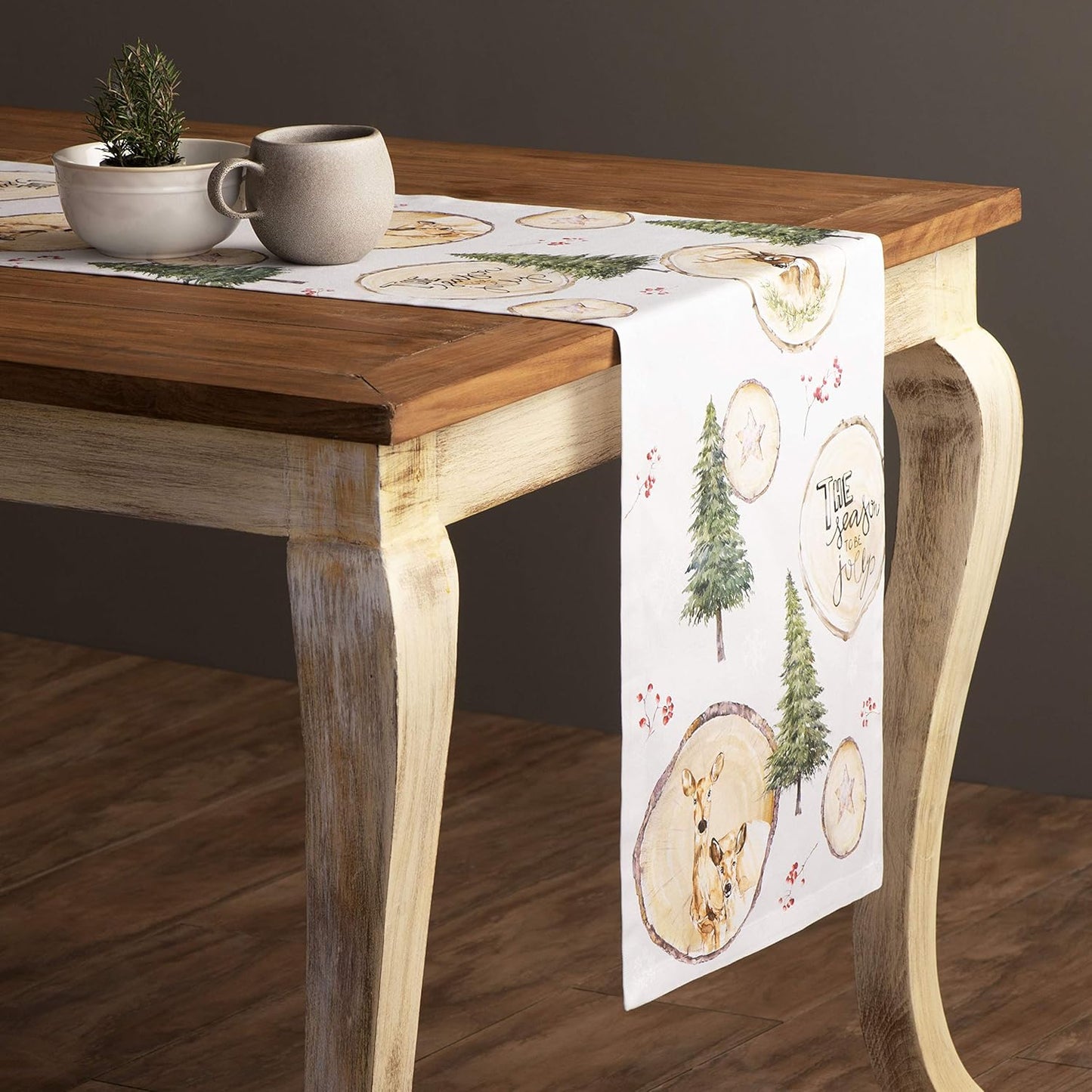 Maison d' Hermine Table Runner 100% Cotton Single Layer Table Runners 60 inches Long for Thanksgiving Christmas Decorations Home Kitchen Dining Party Wedding (Mountain Life, 14.5" x 60")