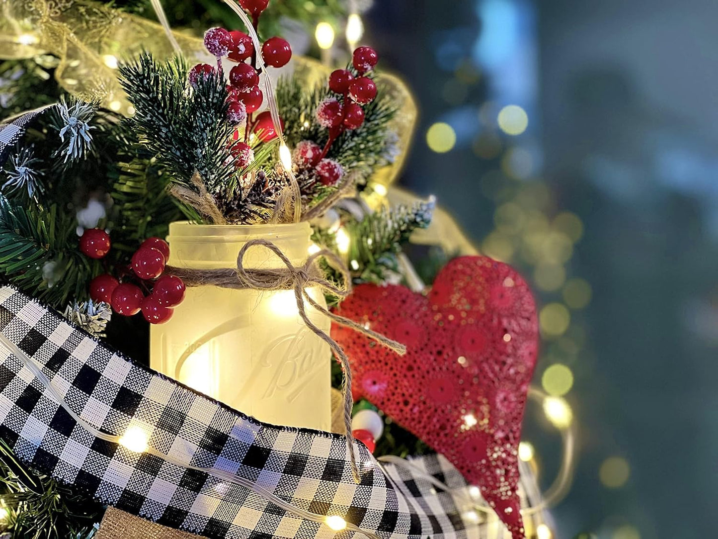 CNVOILA Christmas Centerpiece 3PC Set: Mason Jars, Table Decorations, Home & Coffee Table Decor