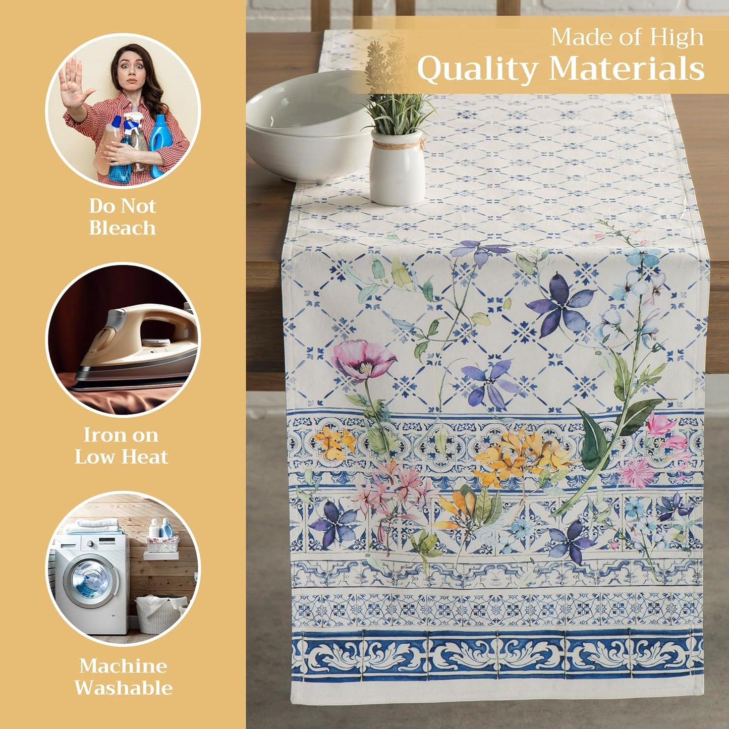 Maison d' Hermine Table Runner 100% Cotton Double Layer Table Runners 108 inches Long Decorative for Home Kitchen Dining Party Baby Shower Wedding Bridal Shower Spring Summer (Faience, 14.50" x 108")