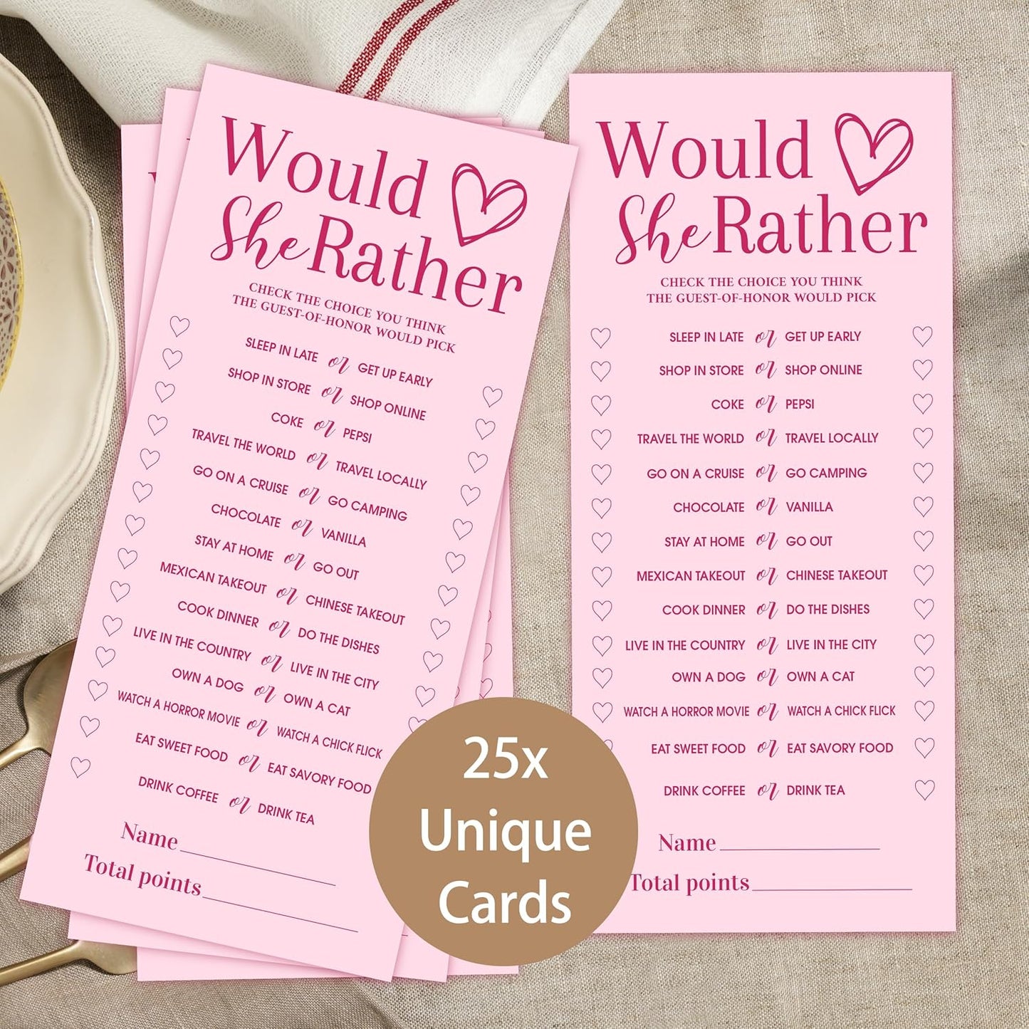 4x9 Inch Wedding Shower Games Cards, Would She Rather, Pink Bridal Shower Games for 25 Guests, Engagement Party Supplies, Wedding Party Supplies Decoration-A02