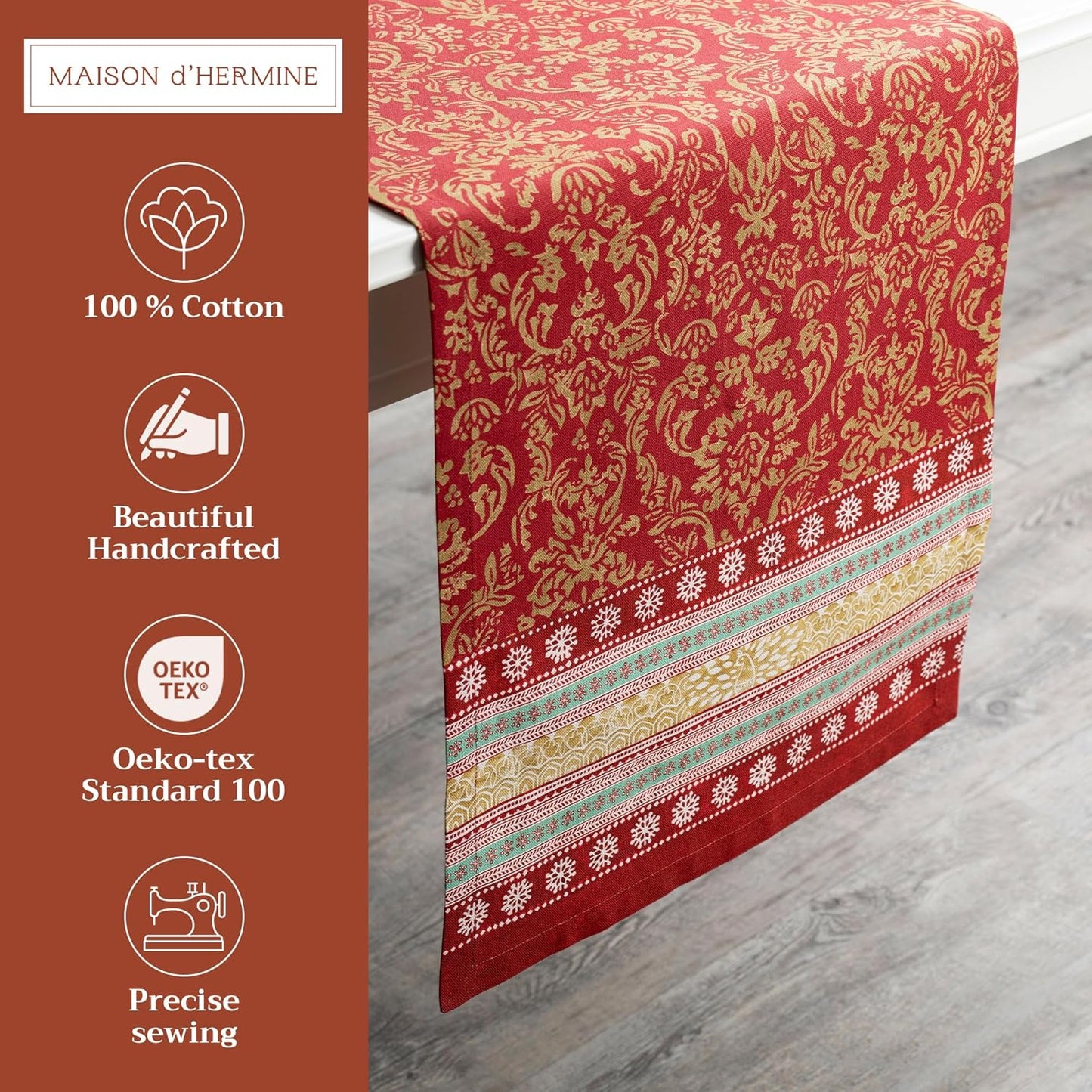 Maison d' Hermine Table Runner 100% Cotton Single Layer Table Runners 108 inches Long for Thanksgiving Christmas Decorations Home Kitchen Dining Party Wedding (Sofia, 14.5" x 108")