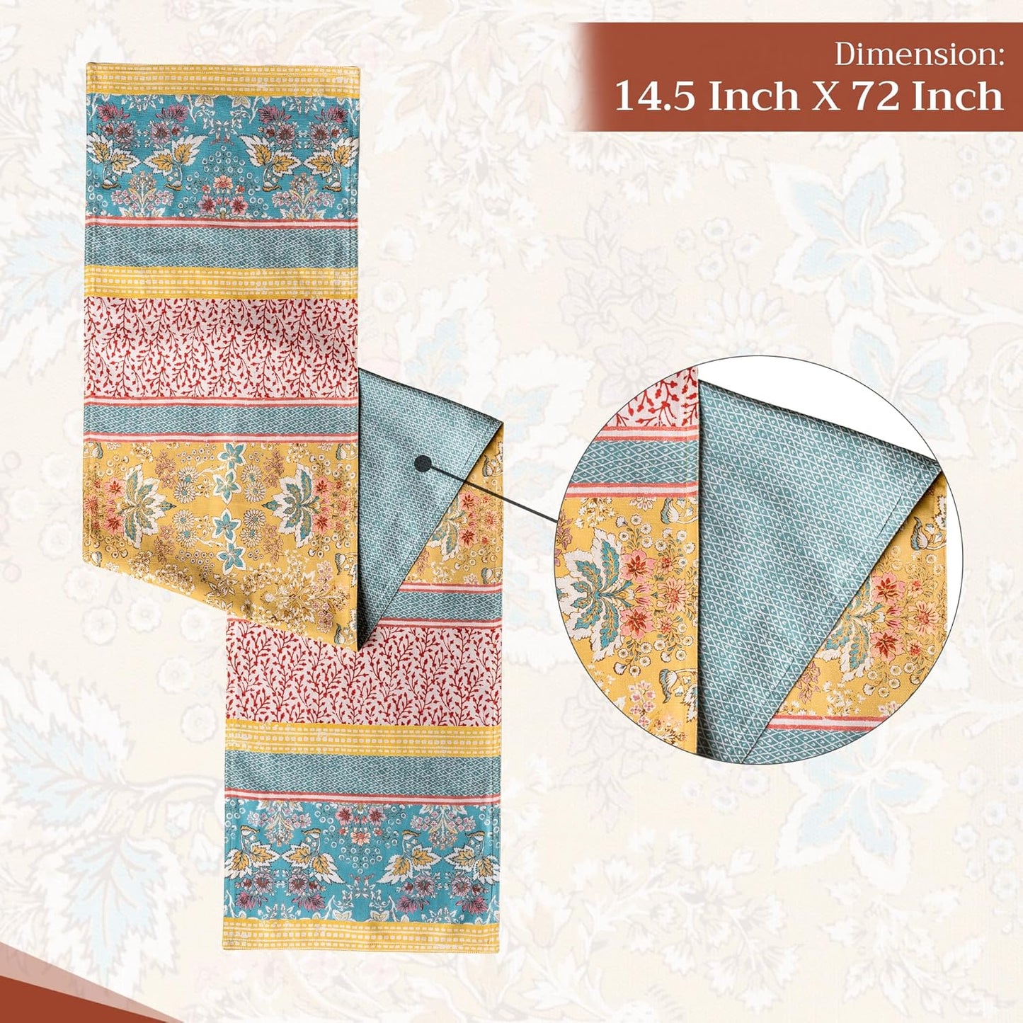 Maison d' Hermine Table Runner 100% Cotton Double Layer Table Runners 72 inches Long Decorative for Home Kitchen Dining Party Baby Shower Wedding Bridal Shower Spring Summer (Marquise, 14.50" x 72")