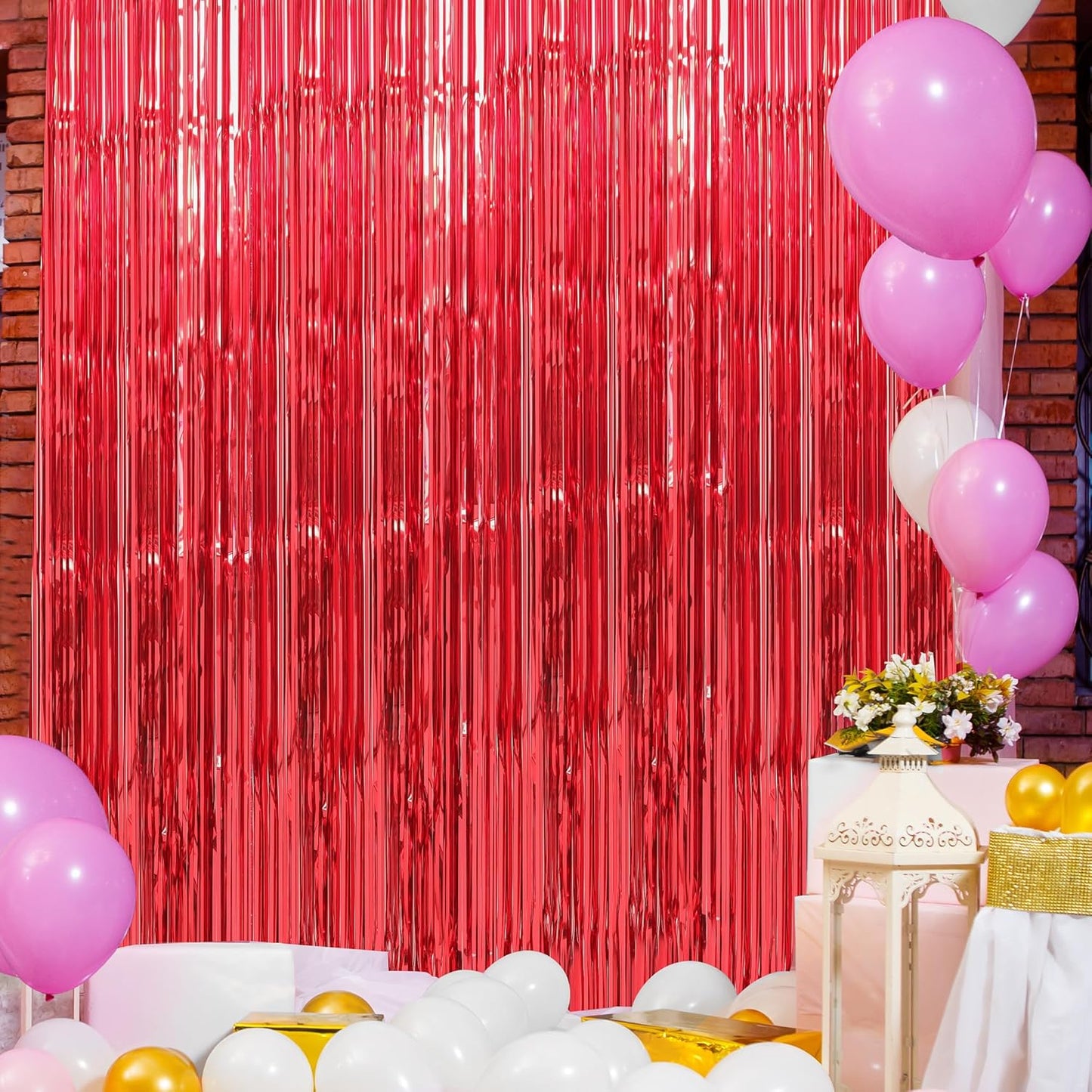 Crosize 3 Pack 3.3 x 9.9 ft Red Foil Fringe Curtains Party Decorations, Red Tinsel Curtain Backdrop for Parties, Door Streamers, Glitter Streamer Backdrop for Birthday Decoration, Preppy, Baby Shower