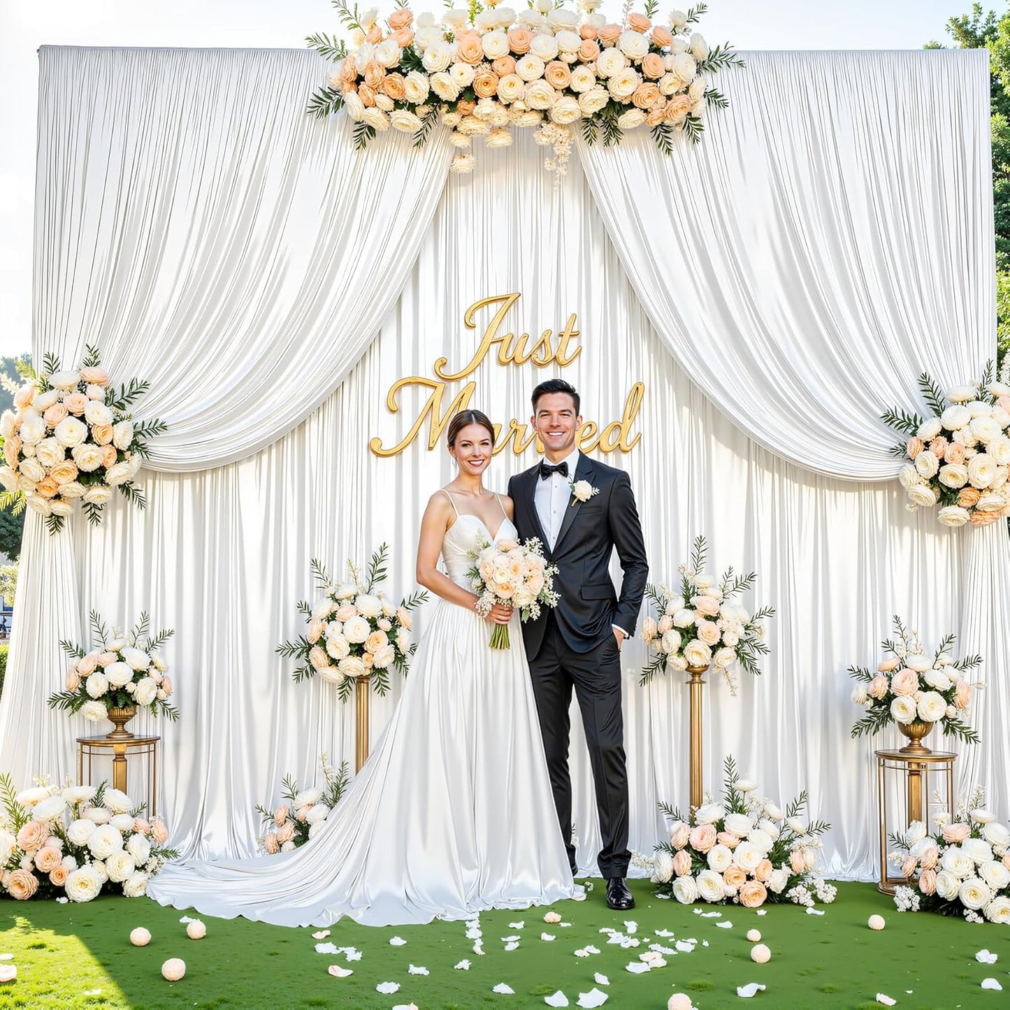 10x10 ft White Glitter Backdrop Curtain for Parties, Wrinkle Free Glitter Photo Backdrop Drapes 2 Panels 5x10FT Shimmer Back Drop Cloth for Wedding Birthday Baby Shower Photography Background Decor