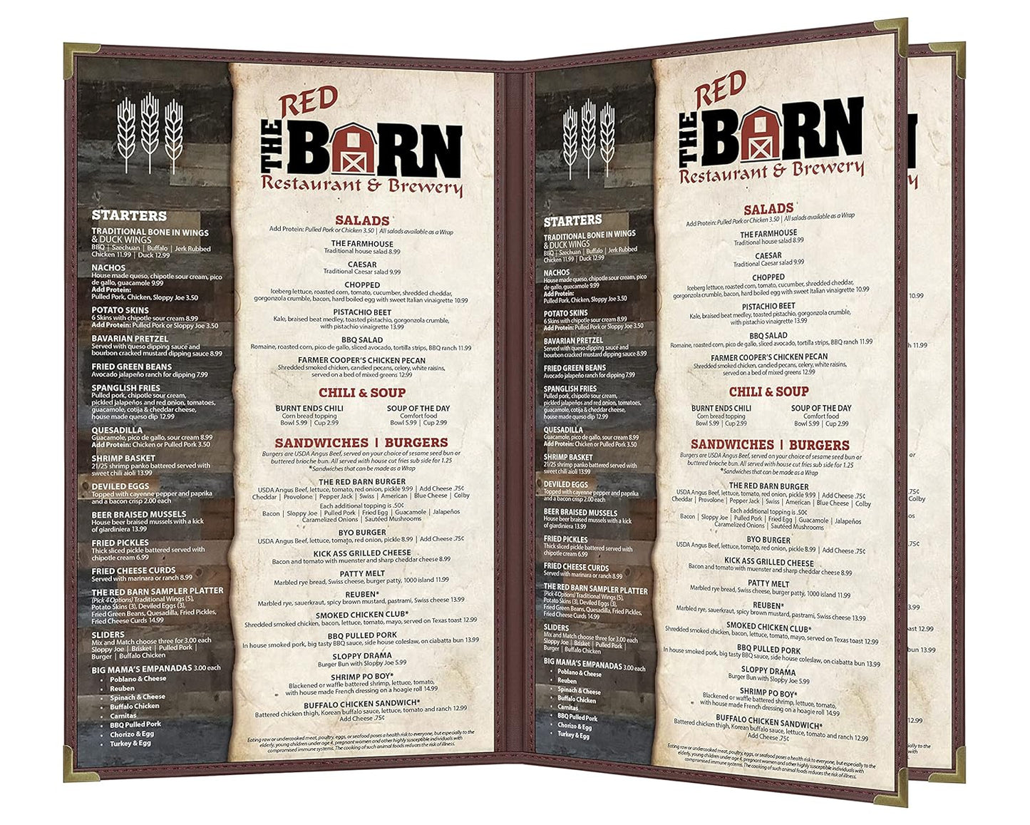 Goodsmart Pajco Style Restaurant Menu Covers – Pack of 10, Side-Loading Menu Holders, Single Stitched Edge, Clear Vinyl Menu Sleeves, Leatherette Trim, Gold Corners, Burgundy, 4 View (8.5" x 14")