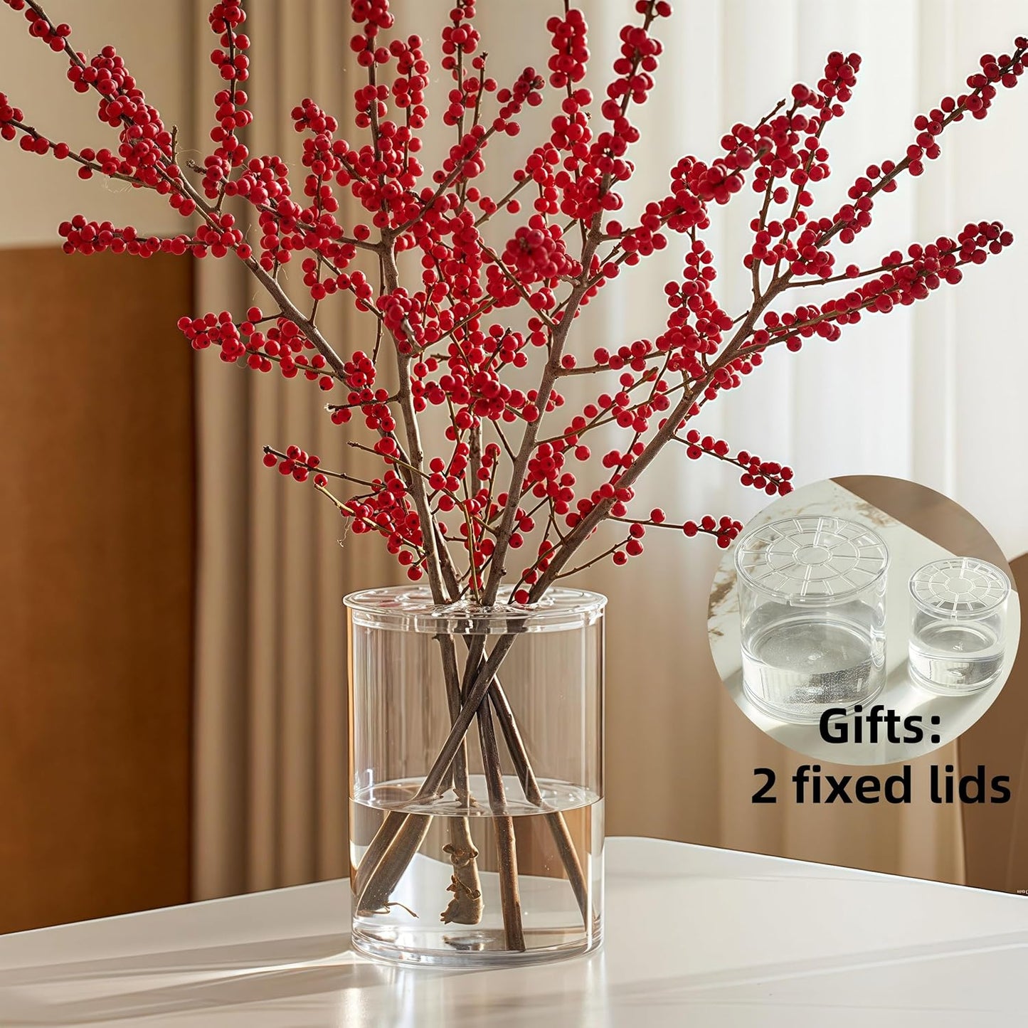 2 Acrylic Cylinder Clear Vase for Centerpieces, Tall Large Unbreakable Plastic Flower Vases for Home Decor (D 4.8" X H 7.8" - H 12" + 2 Holder)