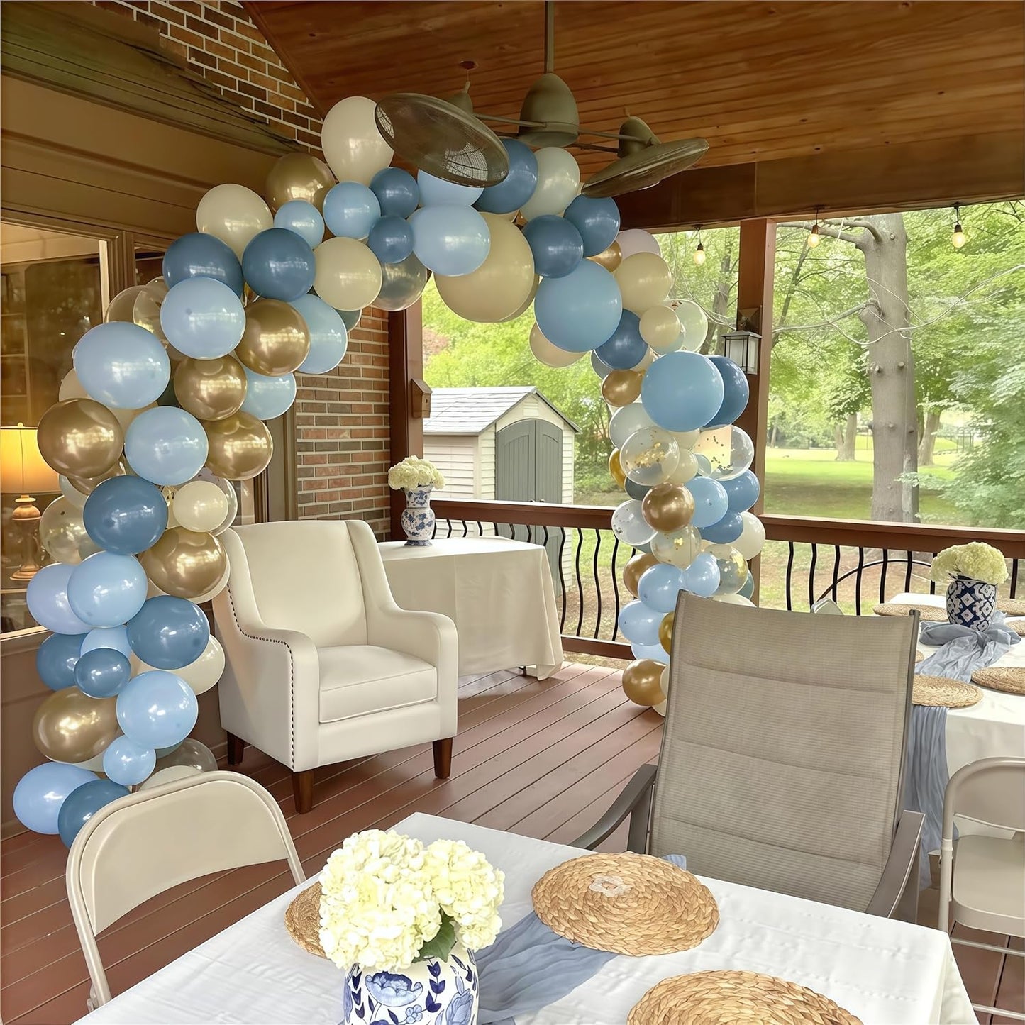 Dusty Blue Balloon Set, 60Pcs 12 Inch Slate Muted Baby Blue Fog Pastel Light Blue White Sand Balloon with Metallic Confetti Champagne Gold Balloons for Boy Birthday Party Baby Bridal Shower Decortaion
