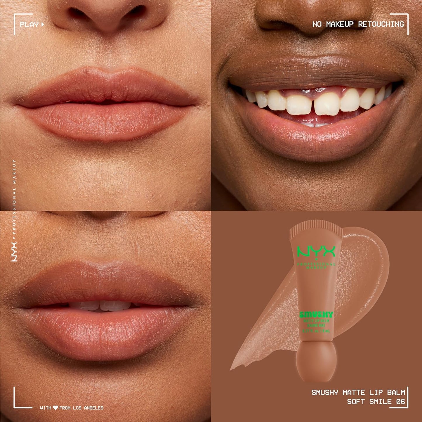 NYX PROFESSIONAL MAKEUP Smushy Matte Lip Balm, Tinted Lip Moisturizer with Soft, Matte Finish - Soft Smile (Soft Nude)