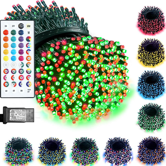 Lovelite 164FT Christmas Lights Outdoor, 35 Colors Changing 500 LED String Lights Green Wire Remote Timer, Waterproof Halloween Light for Indoor Outdoor Holiday Party Xmas Tree Wedding Decor